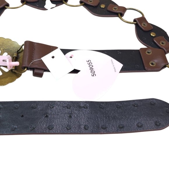 Truelove Brown Brass & Leather Belt with Brass Studs & Buckle XL 1 1/2" Wide - Picture 12 of 16